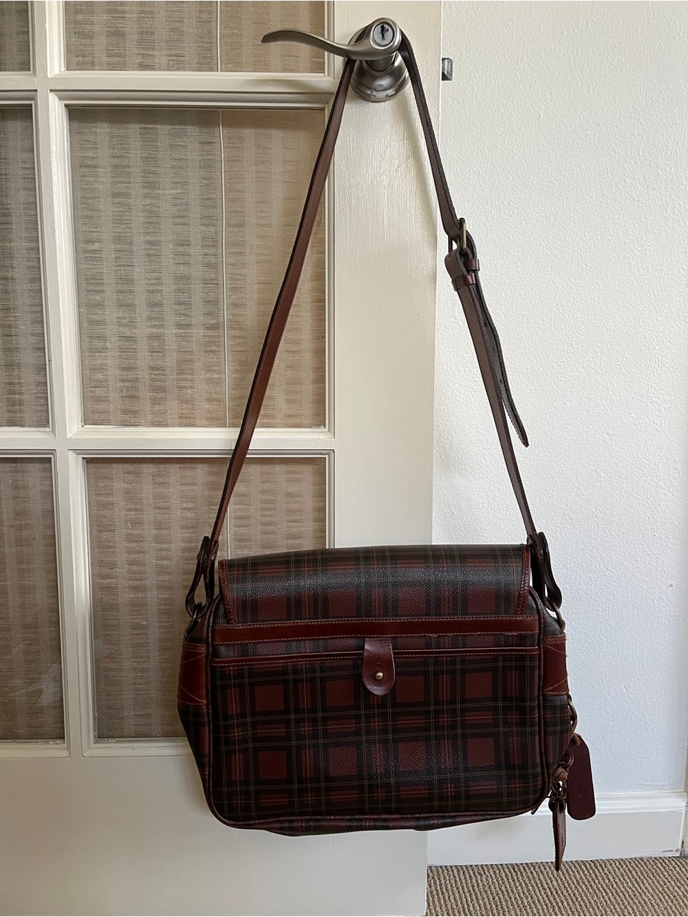 Vintage Ralph Lauren Polo Red Plaid Messenger Bag 80s 90s - Picture 9 of 15